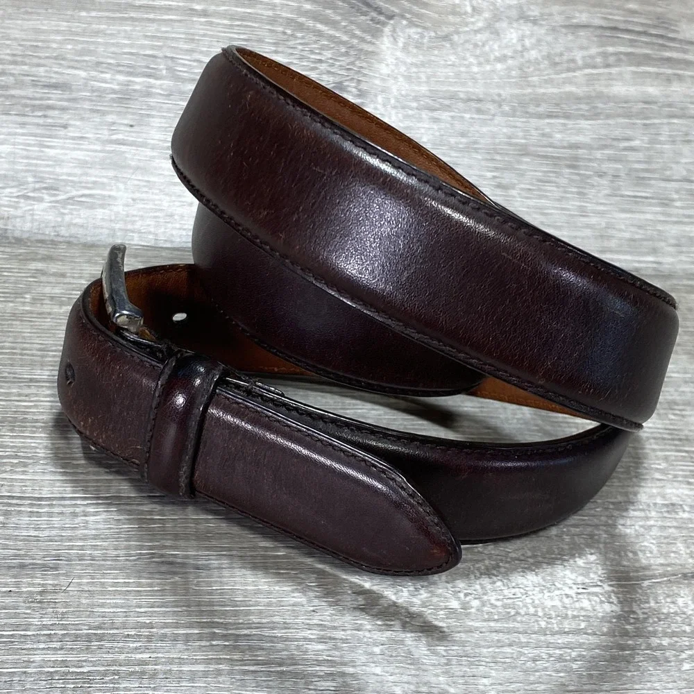 Brooks Brothers‎ 346 Belt Mens Brown Genuine Leather Silver Buckle Classic Brass